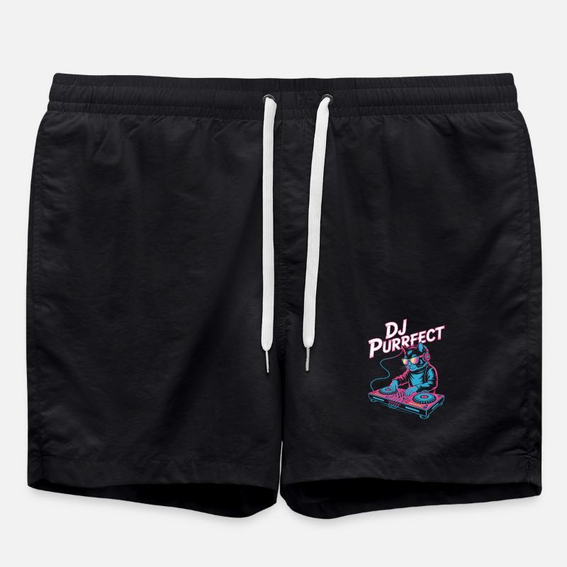 DJ PURRRFECT Katze DJ Mit Mischpult Rave - Badeshorts - Schwarz