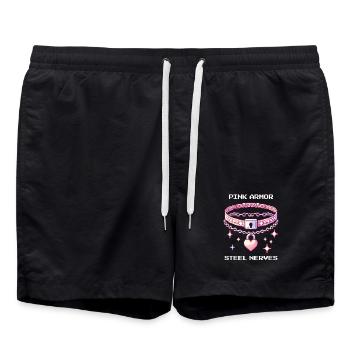 Rosa Rüstung, Stahl-Nerven | Girly Edge, Gamerin - Badeshorts - Schwarz - Vorne - AI Model Male 185 light (185cm)