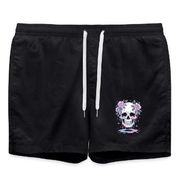 Kawaii Pastel Goth Totenschädel Blumen - Badeshorts - Schwarz - Vorne - AI Model Male 185 light (185cm)