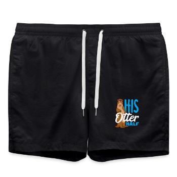 Sea Otter Cartoon His Otter Half - Swim Trunks - black - Front - AI Model Male 185 light (185cm)