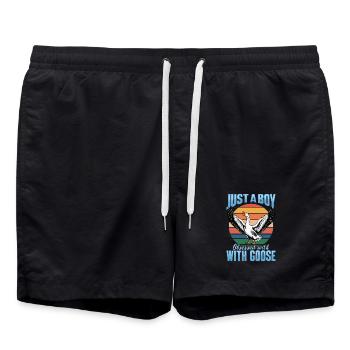 Funny Bird Goose - Badeshorts - Schwarz - Vorne - AI Model Male 185 light (185cm)