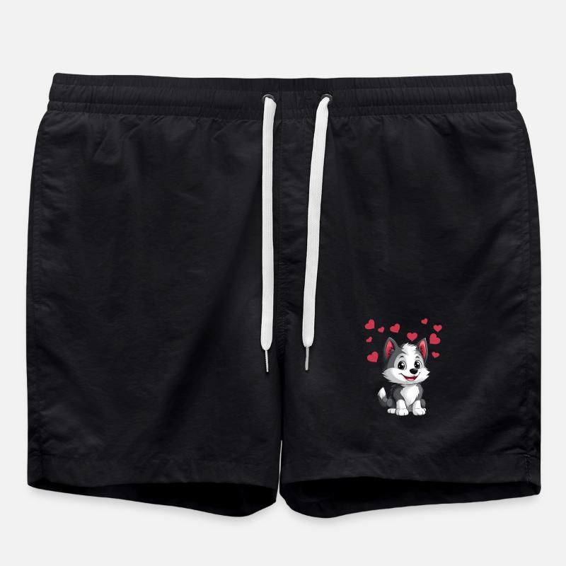 Mignon husky avec des cœurs - Short de bain - noir