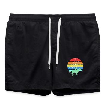 Rétro coucher de soleil cheval course jockey piste vibes - Short de bain - noir - Devant - AI Model Male 185 light (185cm)