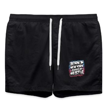 Born in New York – Hustle Streetstyle - Badeshorts - Schwarz - Vorne - AI Model Male 185 light (185cm)