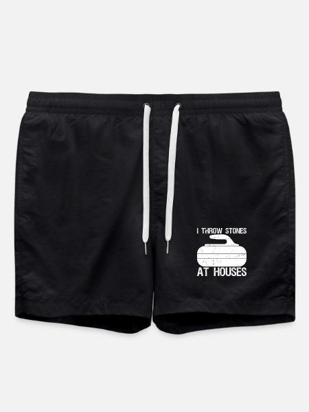 Ich Wirf Steine Auf Häuser Lustiges Curling - Badeshorts - Schwarz