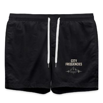 City Frequencies – Urban Vibes Design - Badeshorts - Schwarz - Vorne - AI Model Male 185 light (185cm)