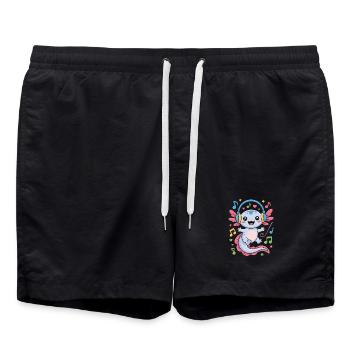 Kawaii Axolotl with Headphones and Musical Notes - Swim Trunks - black - Front - AI Model Male 185 light (185cm)