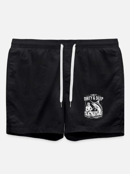 Dirty & Deep – Fun Angler Motif for Men - Swim Trunks - black