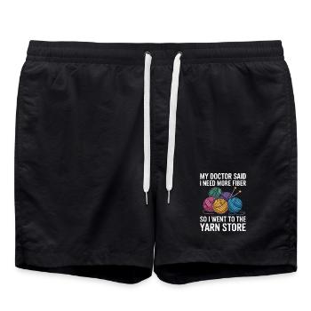 More Fiber Please – Yarn Shop Saying - Swim Trunks - black - Front - AI Model Male 185 light (185cm)