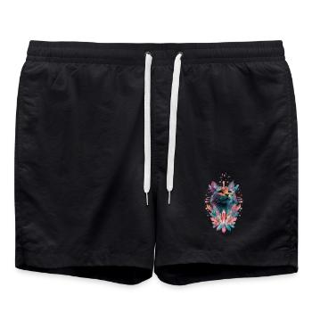 Regenbogen-kristallkatze, Niedliches - Badeshorts - Schwarz - Vorne - AI Model Male 185 light (185cm)