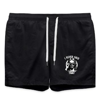 Jesus, I Never Said That, Jesus Christus - Badeshorts - Schwarz - Vorne - AI Model Male 185 light (185cm)
