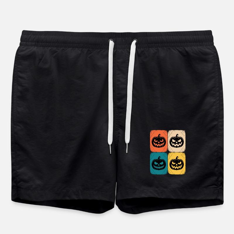 Retro Pumpkin Halloween Pop Art Style - Swim Trunks - black