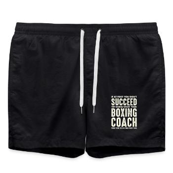 Boxcoach Spruch Typografie Druck - Badeshorts - Schwarz - Vorne - AI Model Male 185 light (185cm)