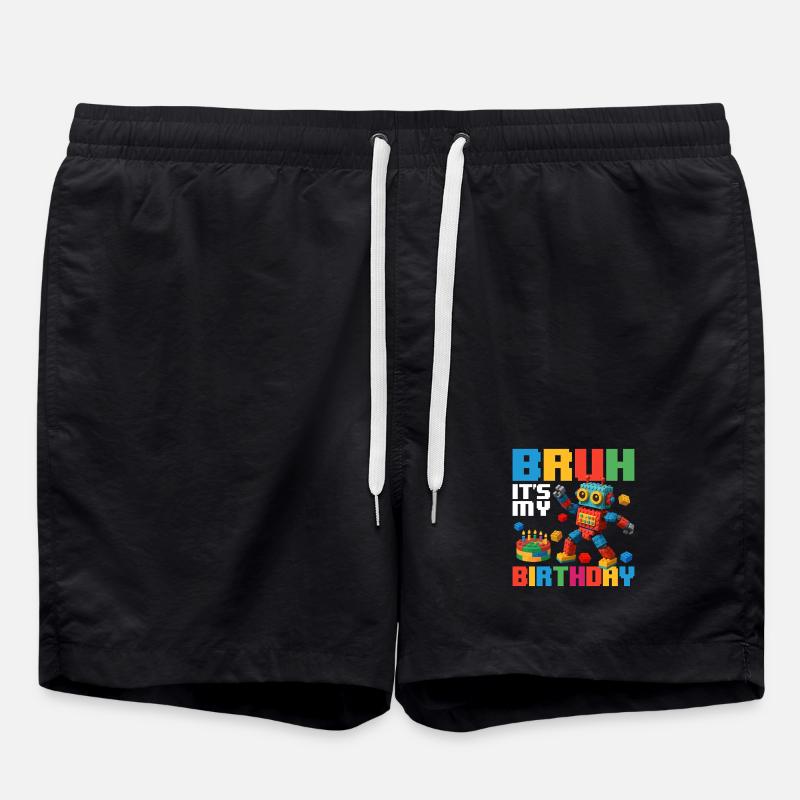 Bruh It’s My Birthday Funny Brick Builder - Swim Trunks - black