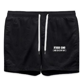 Fish on it! Or is my day on the hook? - Swim Trunks - black - Front - AI Model Male 185 light (185cm)