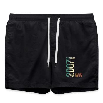 Dezember 2007 Retro Vintage Geburtstagsgeschenk - Badeshorts - Schwarz - Vorne - AI Model Male 185 light (185cm)