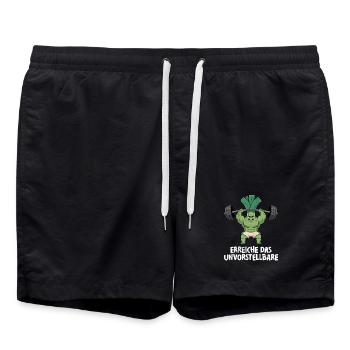 Gewichtheber ERREICHE DAS UNVORSTELLBARE Lustig - Badeshorts - Schwarz - Vorne - AI Model Male 185 light (185cm)