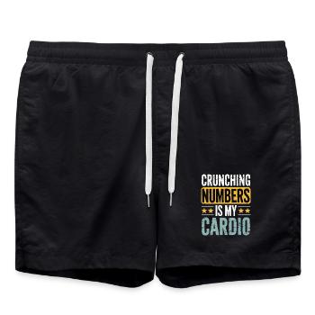 Crunching Numbers - Cardio Finanzhumor - Badeshorts - Schwarz - Vorne - AI Model Male 185 light (185cm)