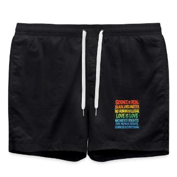 Regenbogen Statement – Human Rights Pride - Badeshorts - Schwarz - Vorne - AI Model Male 185 light (185cm)