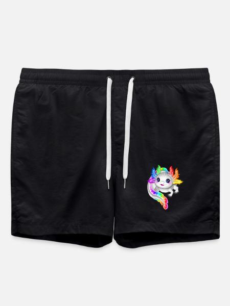 Regenbogen bunter Axolotl - Badeshorts - Schwarz