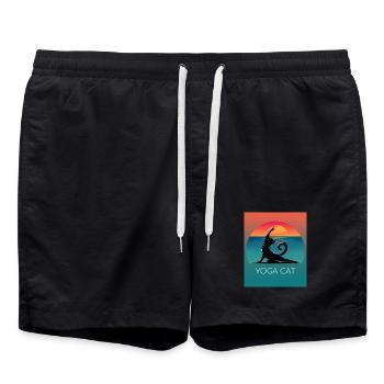 Yoga Cat – Entspanntes Design für Katzenfans - Badeshorts - Schwarz - Vorne - AI Model Male 185 light (185cm)