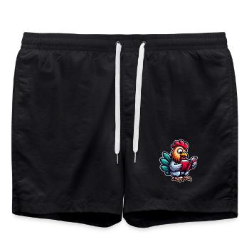 Lesender Hahn im Comicstil - Badeshorts - Schwarz - Vorne - AI Model Male 185 light (185cm)
