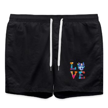 Siberian Husky Buntes Aquarell Liebe Design - Badeshorts - Schwarz - Vorne - AI Model Male 185 light (185cm)