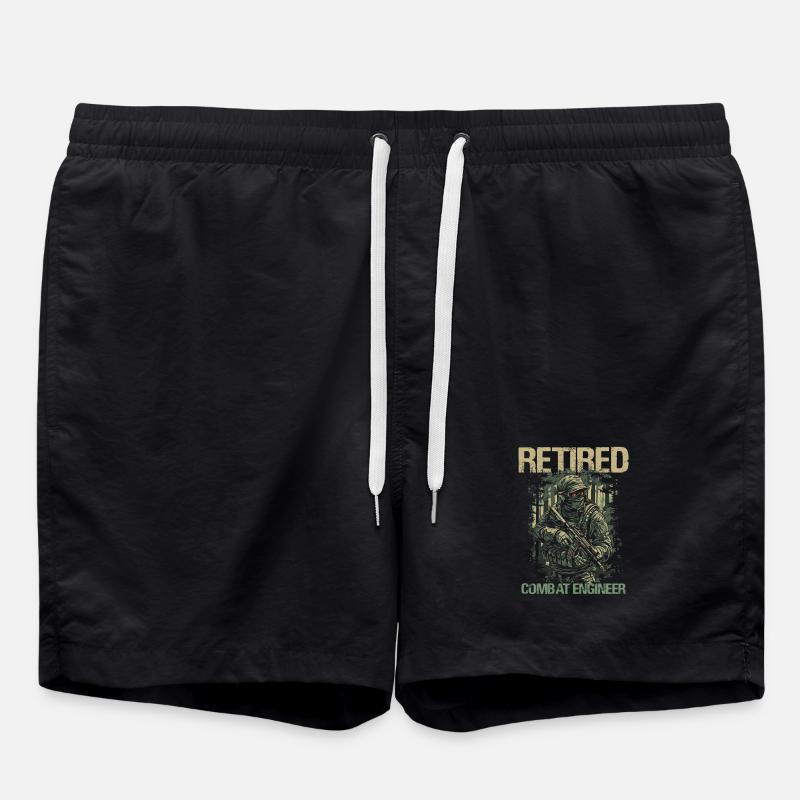 Calm Combat Engineer Illustration - Swim Trunks - black