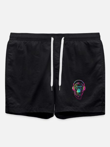 Neonaffe mit Kopfhörer - Badeshorts - Schwarz