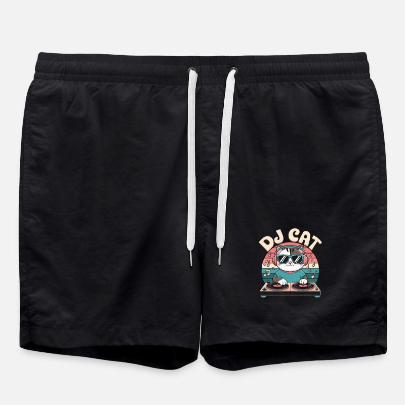 Funny DJ Cat - Swim Trunks - black