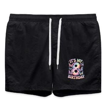 8th Birthday Rainbow Butterfly Decoration - Swim Trunks - black - Front - AI Model Male 185 light (185cm)