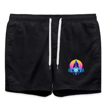 KI GNOME - Synthwave Retrowave 80s - Swim Trunks - black - Front - AI Model Male 185 light (185cm)