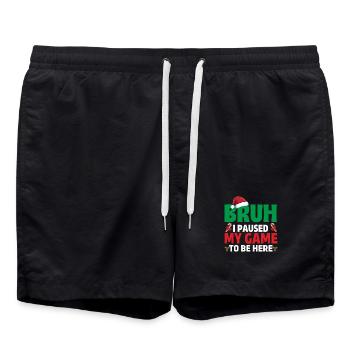 Bruh, ich habe mein Spiel pausiert, um hier zu sein Gaming Xmas Gamer - Badeshorts - Schwarz - Vorne - AI Model Male 185 light (185cm)