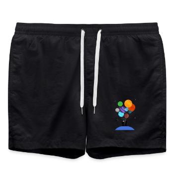 Astronaut hält Planetenballons Kosmische Reise T - Badeshorts - Schwarz - Vorne - AI Model Male 185 light (185cm)
