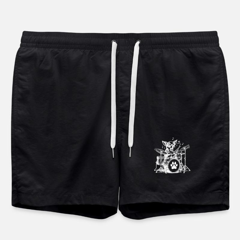 Musical Chihuahua Drummer - Swim Trunks - black