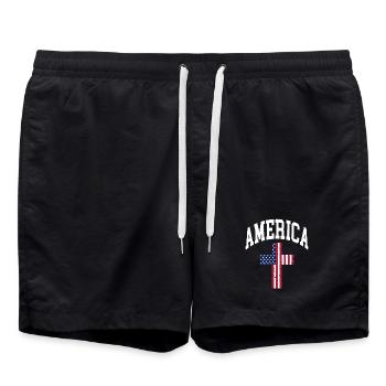 America Cross Flag - Swim Trunks - black - Front - AI Model Male 185 light (185cm)