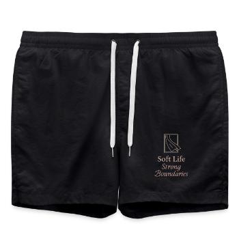Calm is rebellion. Soft Life Self Care - Swim Trunks - black - Front - AI Model Male 185 light (185cm)