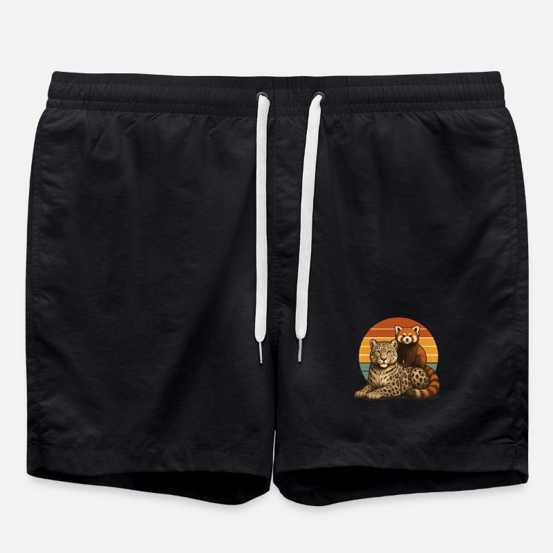 Snow Leopard Red Panda - Swim Trunks - black