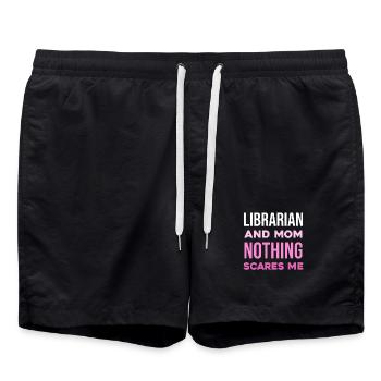 Bibliothekarin Mutter: Nichts schockt mich - Badeshorts - Schwarz - Vorne - AI Model Male 185 light (185cm)