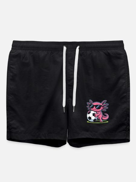 Pink Axolotl mit Fußball Glow - Badeshorts - Schwarz