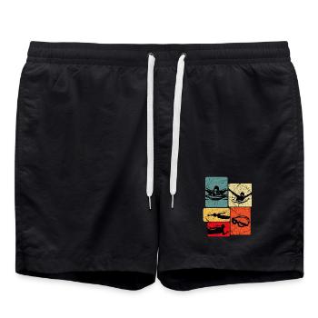 Vintage Schwimmer Silhouetten Muster - Badeshorts - Schwarz - Vorne - AI Model Male 185 light (185cm)