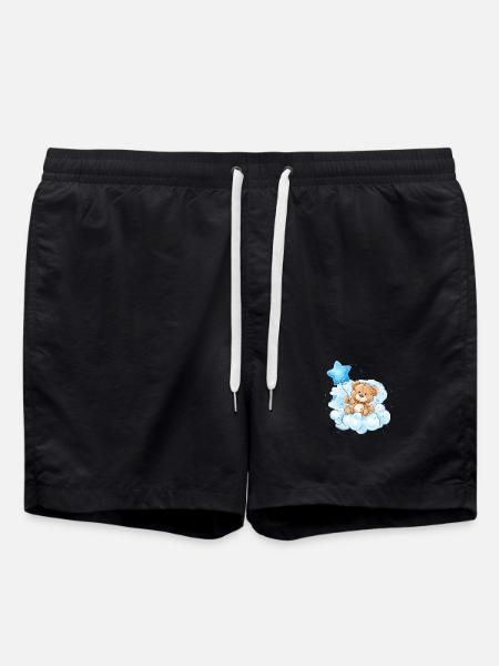 Teddy on Clouds Balloon - Swim Trunks - black