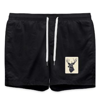Rentier Hirsch Geweih Reindeer Vintage - Badeshorts - Schwarz - Vorne - AI Model Male 185 light (185cm)