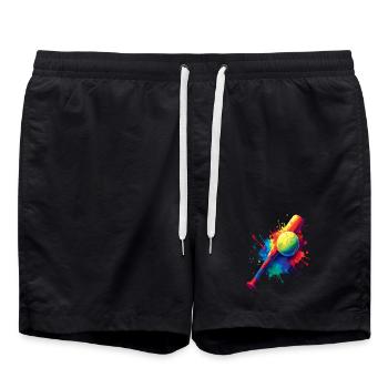 Vintage Baseball Design Colorful Sport Splash - Swim Trunks - black - Front - AI Model Male 185 light (185cm)