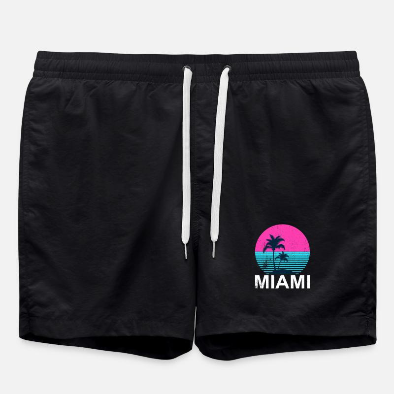 Miami Neon Palm Trees Sunset - Swim Trunks - black
