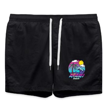 Miami Beach Neon Palm Trees - Swim Trunks - black - Front - AI Model Male 185 light (185cm)
