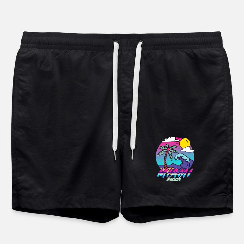 Miami Beach Neon Palm Trees - Swim Trunks - black