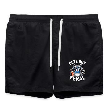 Cute but Feral Raccoon - Swim Trunks - black - Front - AI Model Male 185 light (185cm)