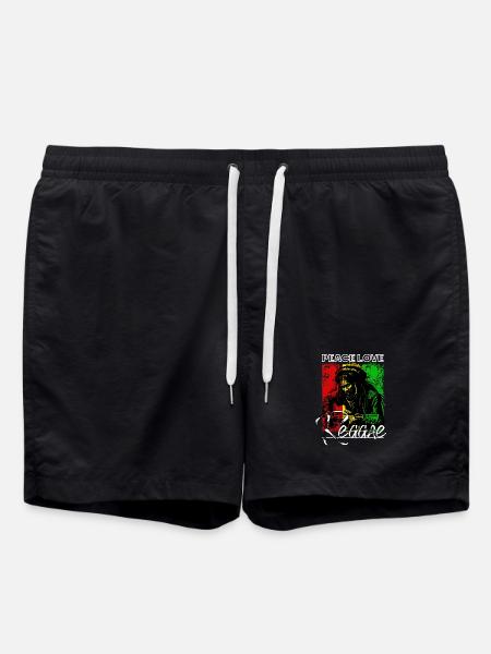 Frieden Liebe Reggae Rastafari Gitarre - Badeshorts - Schwarz