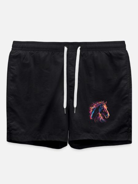 Colorful Horse Portrait in Artistic Style - Swim Trunks - black
